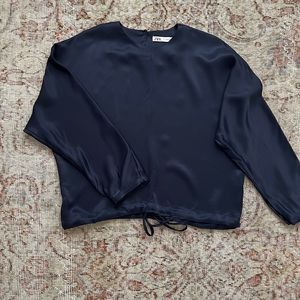Zara, navy, satin effect blouse, XS